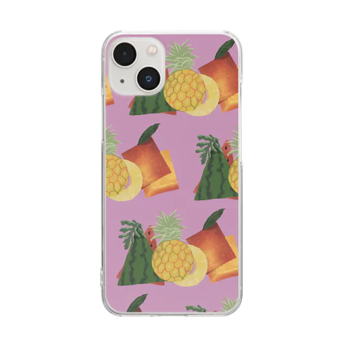 Fruits pattern Pink クリアスマホケース