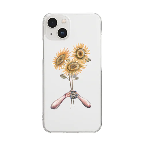 花とて　3本のヒマワリ Clear Smartphone Case