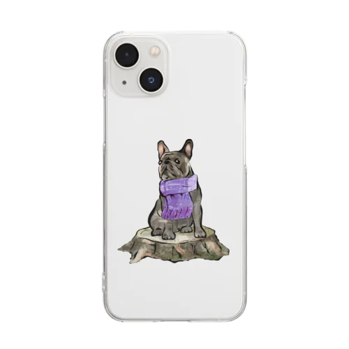 マフラー犬　フレンチブルドッグ　ブリンドル Clear Smartphone Case