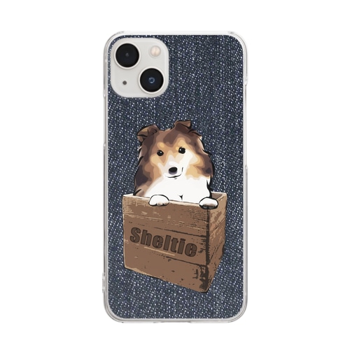 箱入り犬　シェルティー　デニム Clear Smartphone Case