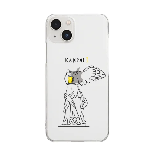 彫刻 × BEER（サモトラケのニケ）黒線画 Clear Smartphone Case