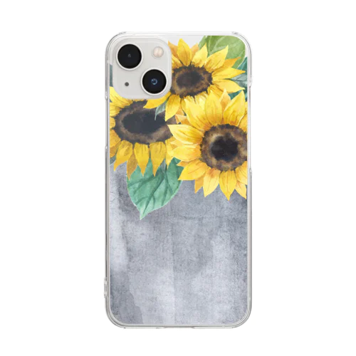 Watering bucket and sunflowers  じょうろ と ひまわり Clear Smartphone Case
