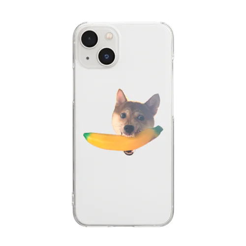 バナナを咥えてる柴犬 Clear Smartphone Case