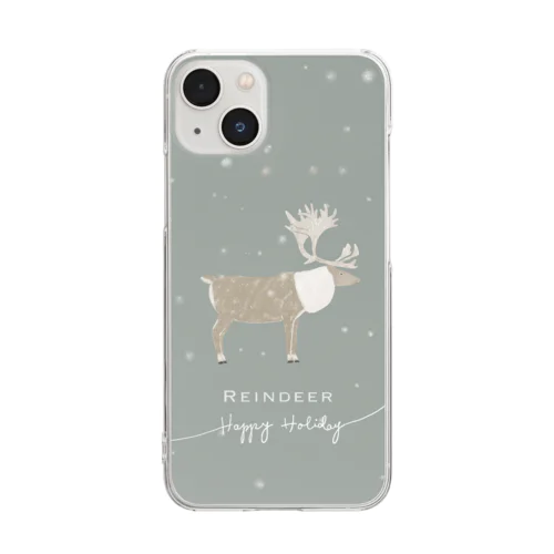 トナカイさんのhappy holiday！(カーキグリーン) Clear Smartphone Case