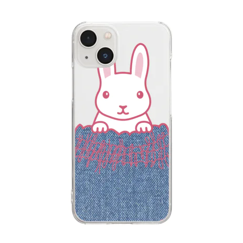デニムシャーリングポケットから白ウサギ Clear Smartphone Case