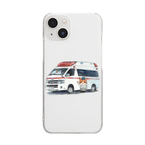 救急車と救急隊のにゃんこ Clear Smartphone Case