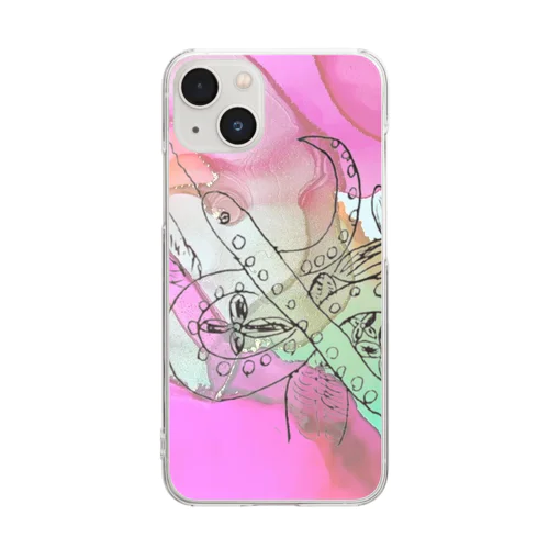 ノリで描いたヘビと花 Clear Smartphone Case