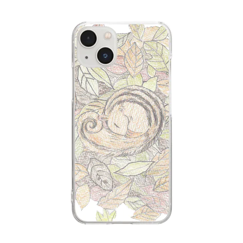 色鉛筆で描いた落ち葉にくるまれて眠るりす Clear Smartphone Case