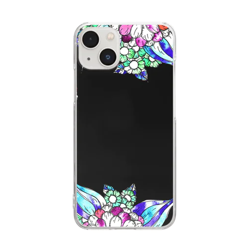 黒と花模様 Clear Smartphone Case