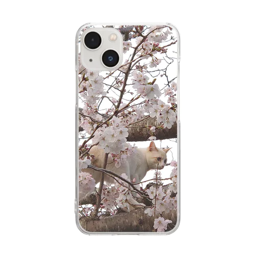 桜と猫 Clear Smartphone Case