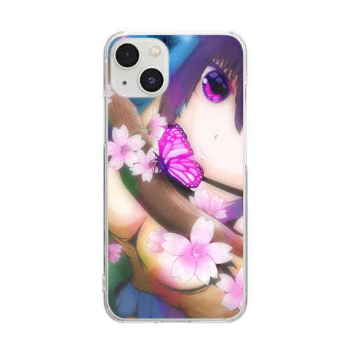 桜と蝶とヒナ Clear Smartphone Case