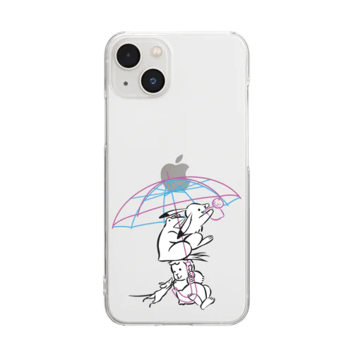 鳥獣戯画(ポップ/雨傘) Clear Smartphone Case