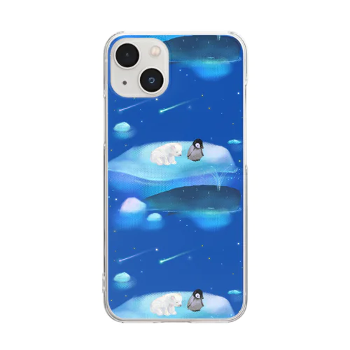 漂流した氷の上でクジラを眺めるしろくまくんとペンギンちゃん Clear Smartphone Case