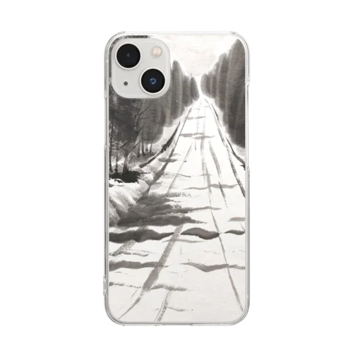 墨絵　雪道 Clear Smartphone Case