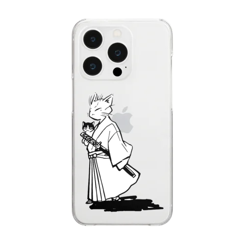 猫侍(モノクロ) Clear Smartphone Case