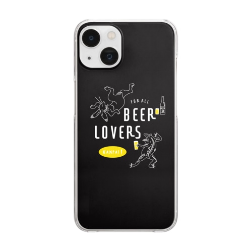 名画 × BEER（鳥獣戯画・すべてのビール好きのために）白線画-ブラック Clear Smartphone Case