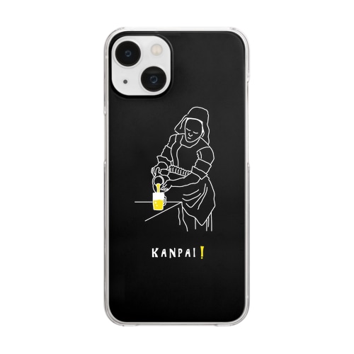 名画 × BEER（牛乳を注ぐ女）黒背景 Clear Smartphone Case