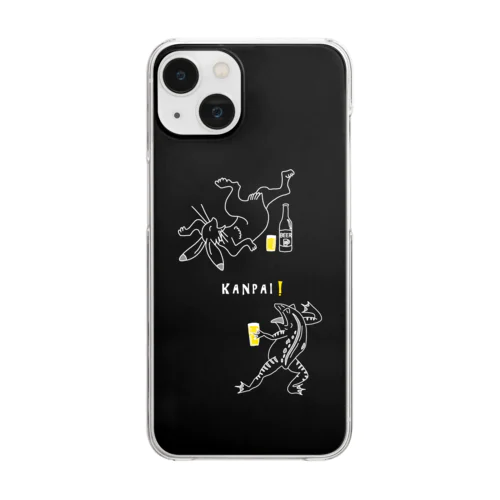 名画 × BEER（鳥獣戯画01）黒背景 Clear Smartphone Case