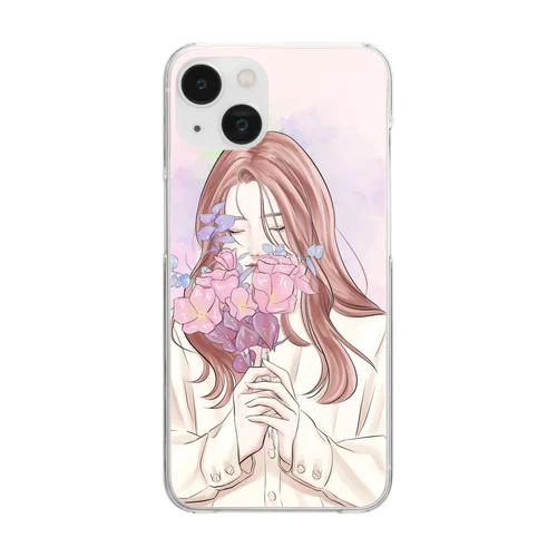 女の子と花 Clear Smartphone Case