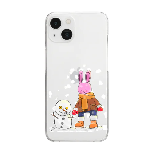 うさちゃんと雪遊び Clear Smartphone Case