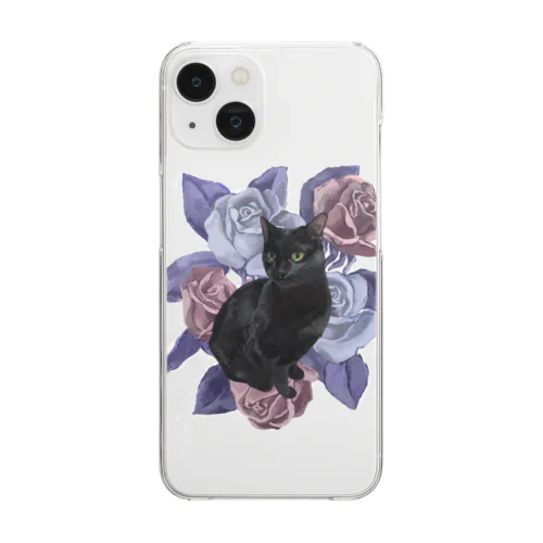 薔薇と黒猫 Clear Smartphone Case