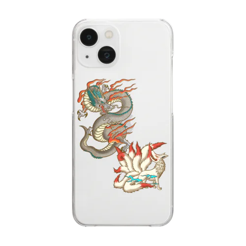 九尾の狐と白龍 Clear Smartphone Case