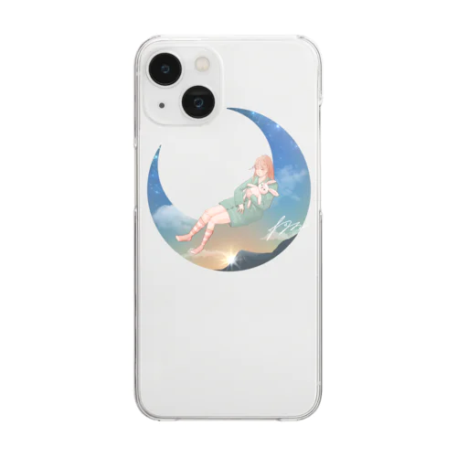 ウサギのぬいぐるみと眠る女の子 Clear Smartphone Case