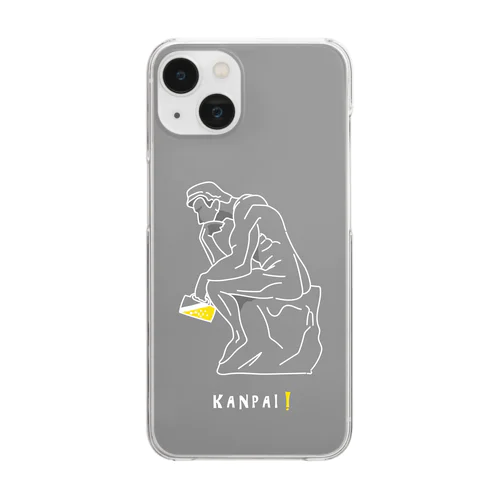 彫刻 × BEER（考える人）白線画-グレー Clear Smartphone Case