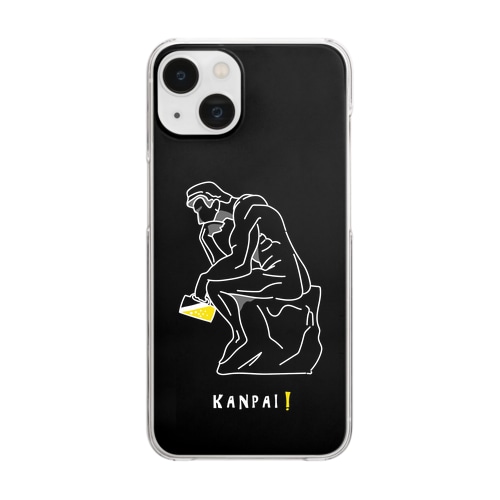 彫刻 × BEER（考える人）白線画-ブラック Clear Smartphone Case