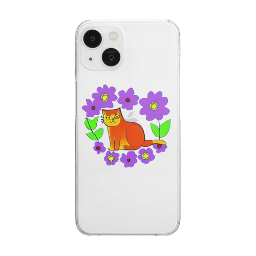 花と猫 Clear Smartphone Case