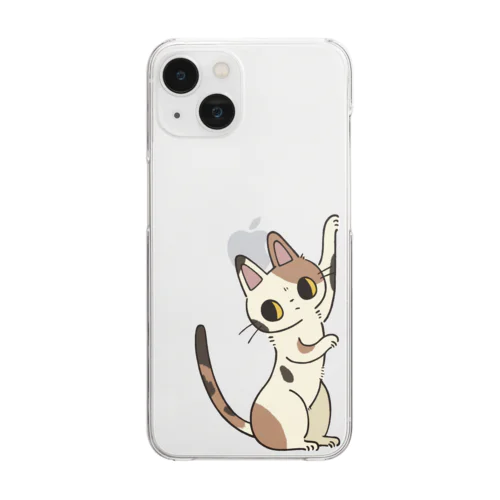 「お客さま、困ります！」三毛ねこ様の壁で爪研ぎ Clear Smartphone Case