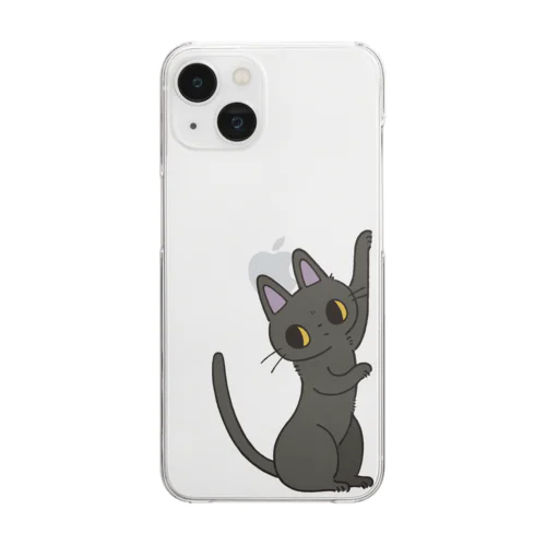 「お客さま、困ります！」黒ねこ様の壁で爪研ぎ Clear Smartphone Case