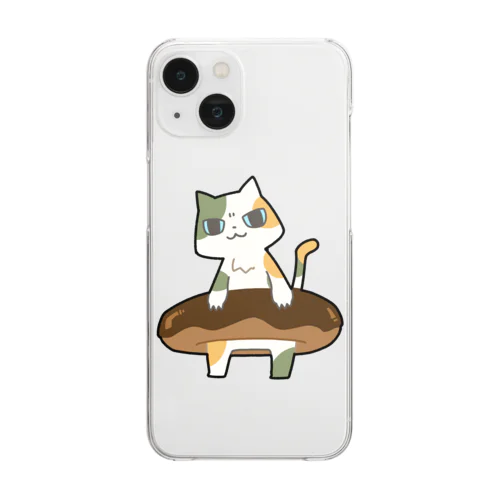 ドーナツをゲットしてご満悦の猫 Clear Smartphone Case