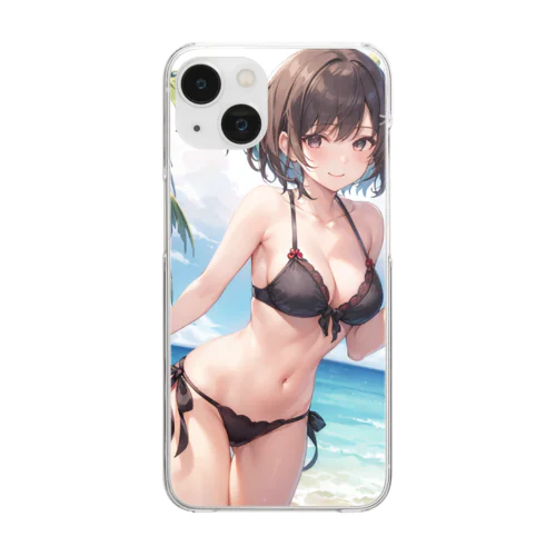 黒ビキニのお姉さんイラスト Clear Smartphone Case