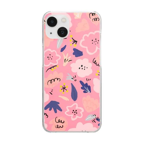 抽象的な手描きの花柄（ピンク） Clear Smartphone Case