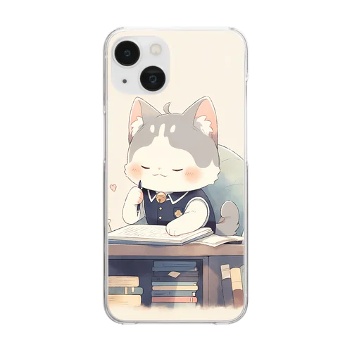 #にゃんこ #勉強中 #癒し Clear Smartphone Case