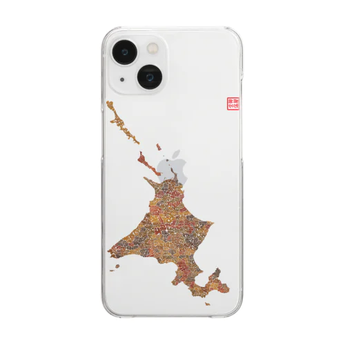 北海道_TextMap_木目調 Clear Smartphone Case