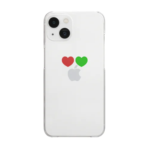 赤色と緑色ハート Clear Smartphone Case