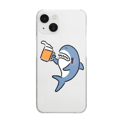 ビールジョッキを掲げるサメ 투명 스마트폰 케이스