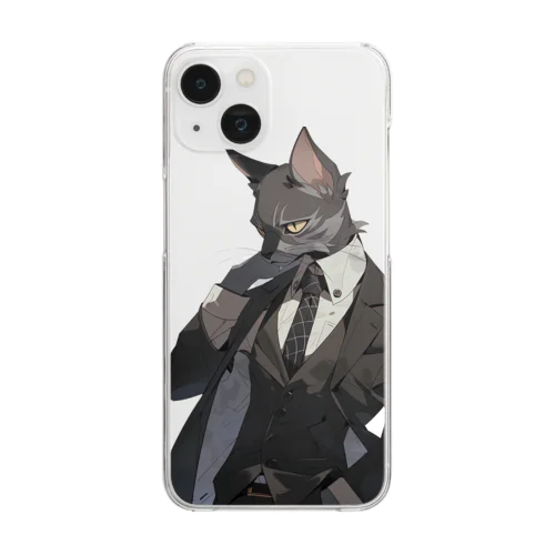 スーツ姿の猫 Clear Smartphone Case