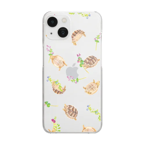 野の花とギリシャリクガメ Clear Smartphone Case