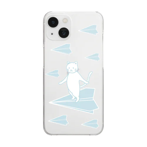 紙飛行機に乗った猫のさぶろう Clear Smartphone Case