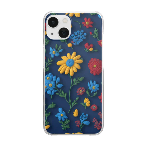 3D 花々 Blue Clear Smartphone Case