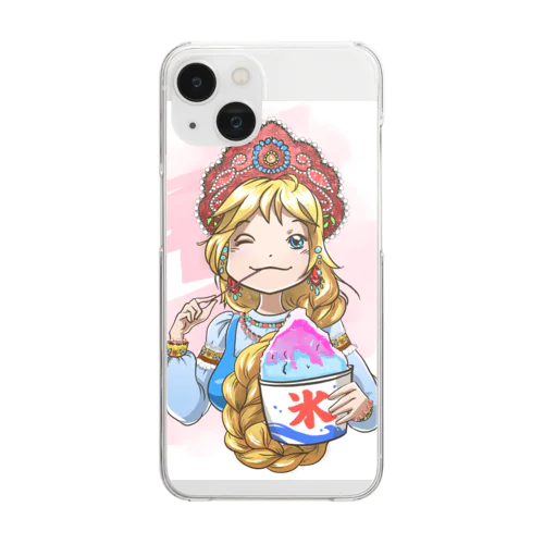 かけ氷を食べてるロシアの美女（字無しデザイン） Clear Smartphone Case