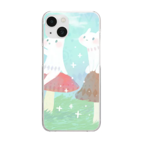 キノコと白い生き物 Clear Smartphone Case