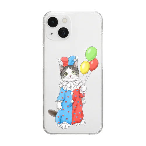 サーカスにゃんこ　風船ピエロ Clear Smartphone Case