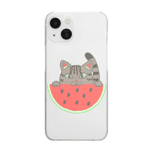 スイカ猫 Clear Smartphone Case