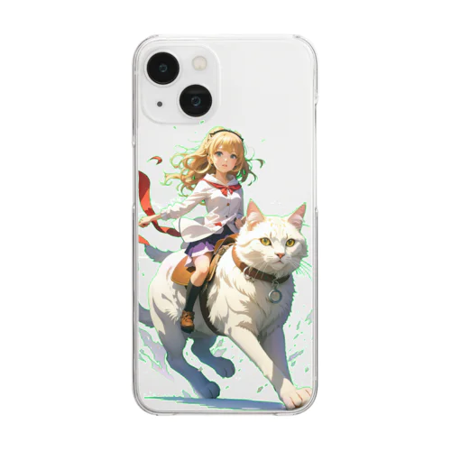 Girl Ride on Cat Clear Smartphone Case
