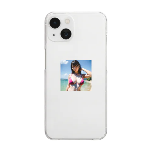 夏のビーチのハイビスカスちゃん Clear Smartphone Case