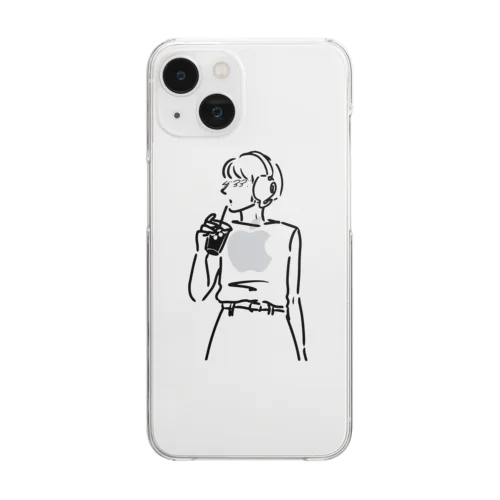 コーヒーカップフォンガール(ショートボブ) Clear Smartphone Case